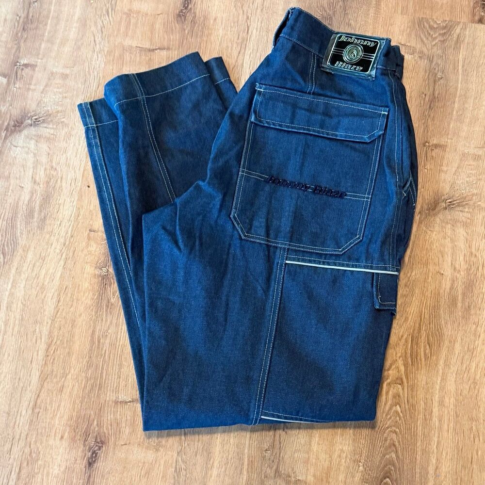 36x35 Johnny Blaze vintage dark blue denim cargo jeans pants